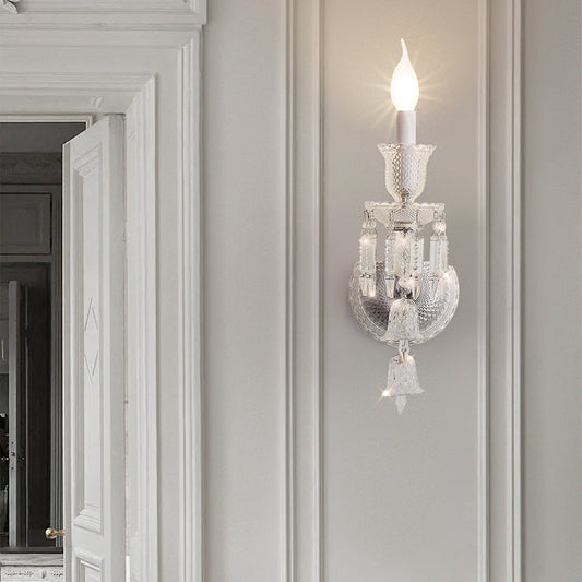 Candle Stainless Steel Crystal 1-Light Wall Sconce Lamp
