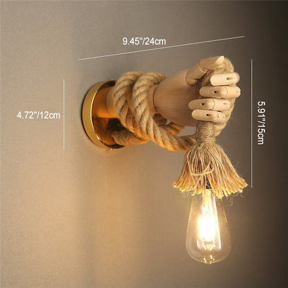 Mechanical Hemp Rope Solid Wood 1-Light Wall Sconce Lamp