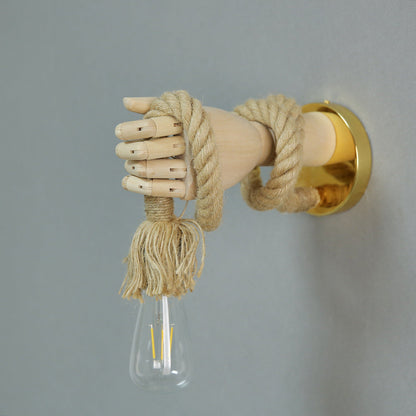 Mechanical Hemp Rope Solid Wood 1-Light Wall Sconce Lamp