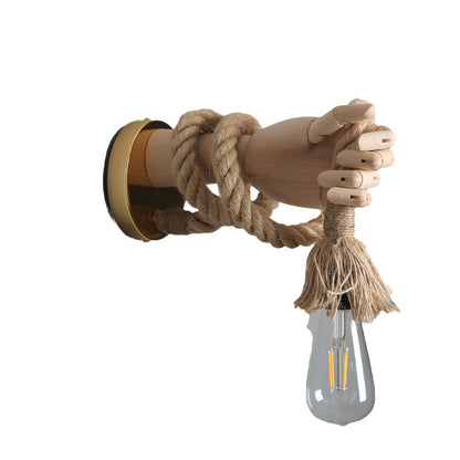 Mechanical Hemp Rope Solid Wood 1-Light Wall Sconce Lamp