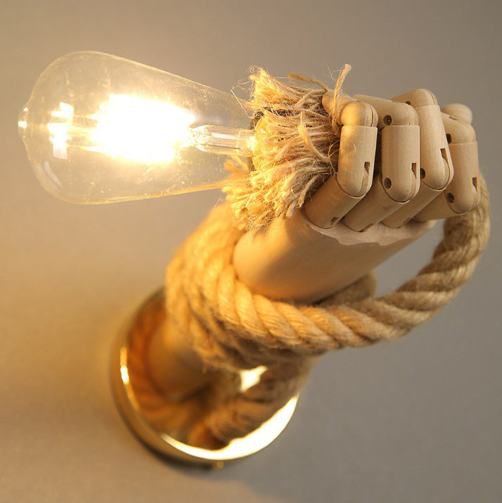 Mechanical Hemp Rope Solid Wood 1-Light Wall Sconce Lamp