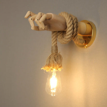 Mechanical Hemp Rope Solid Wood 1-Light Wall Sconce Lamp