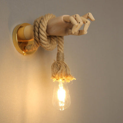 Mechanical Hemp Rope Solid Wood 1-Light Wall Sconce Lamp
