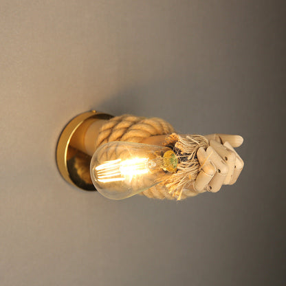 Mechanical Hemp Rope Solid Wood 1-Light Wall Sconce Lamp