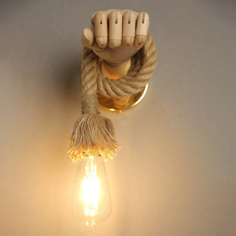 Mechanical Hemp Rope Solid Wood 1-Light Wall Sconce Lamp