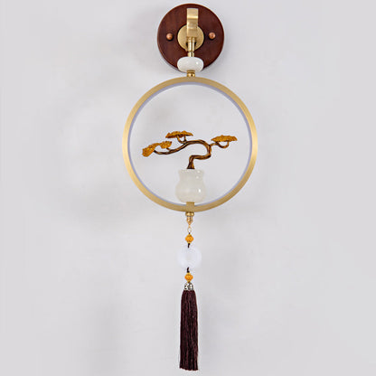 Traditional Chinese Round Ebony Copper LED Wall Sconce Lamp