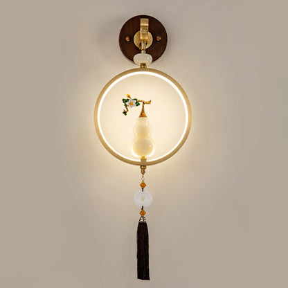 Traditional Chinese Round Ebony Copper LED Wall Sconce Lamp