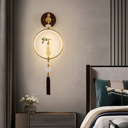 Traditional Chinese Round Ebony Copper LED Wall Sconce Lamp