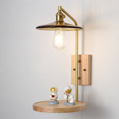 Flying Rubberwood Iron Glass 1-Light Wall Sconce Lamp