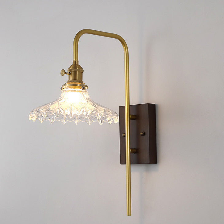 Flying Rubberwood Iron Glass 1-Light Wall Sconce Lamp