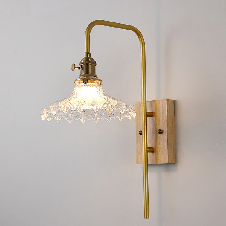 Flying Rubberwood Iron Glass 1-Light Wall Sconce Lamp