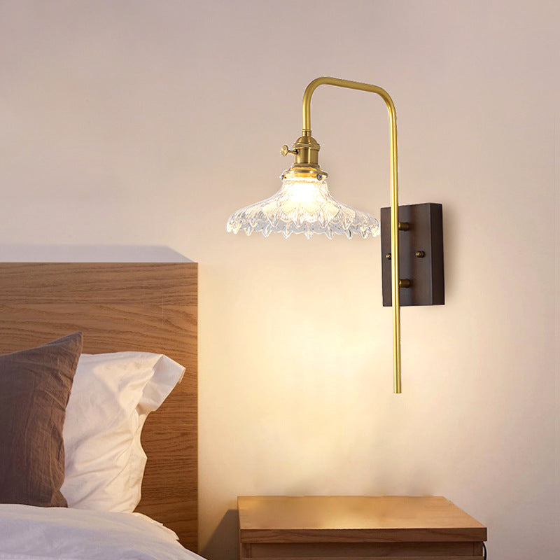 Flying Rubberwood Iron Glass 1-Light Wall Sconce Lamp