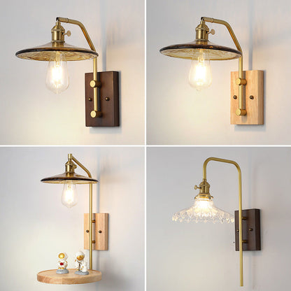 Flying Rubberwood Iron Glass 1-Light Wall Sconce Lamp