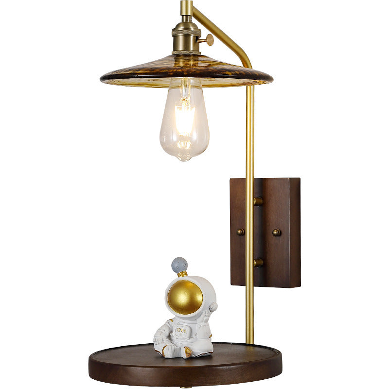 Flying Rubberwood Iron Glass 1-Light Wall Sconce Lamp