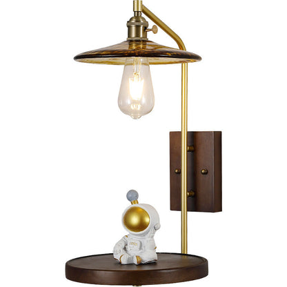 Flying Rubberwood Iron Glass 1-Light Wall Sconce Lamp