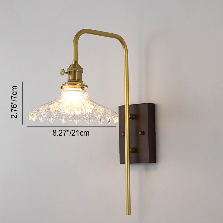 Flying Rubberwood Iron Glass 1-Light Wall Sconce Lamp