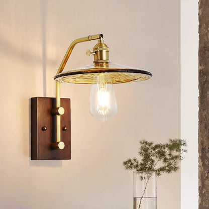 Flying Rubberwood Iron Glass 1-Light Wall Sconce Lamp