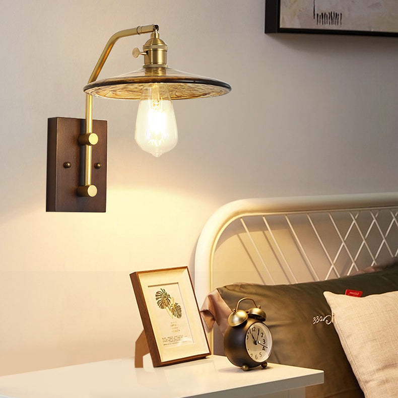 Flying Rubberwood Iron Glass 1-Light Wall Sconce Lamp