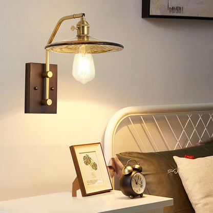 Flying Rubberwood Iron Glass 1-Light Wall Sconce Lamp