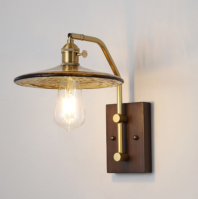 Flying Rubberwood Iron Glass 1-Light Wall Sconce Lamp