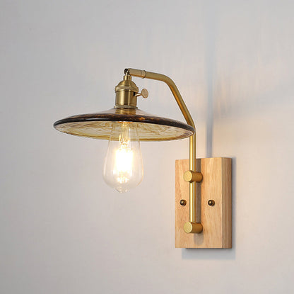 Flying Rubberwood Iron Glass 1-Light Wall Sconce Lamp