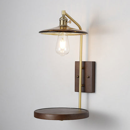 Flying Rubberwood Iron Glass 1-Light Wall Sconce Lamp
