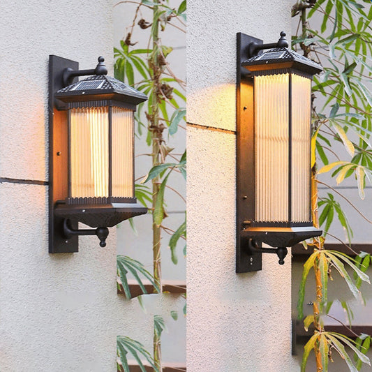 Chinese Rectangular Glass Metal 1-Light Wall Sconce Lamp