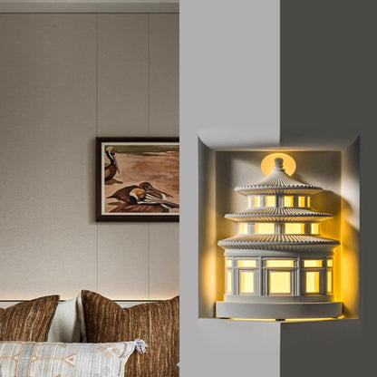 Chinese Loft Round Gypsum 1-Light Wall Sconce Lamp