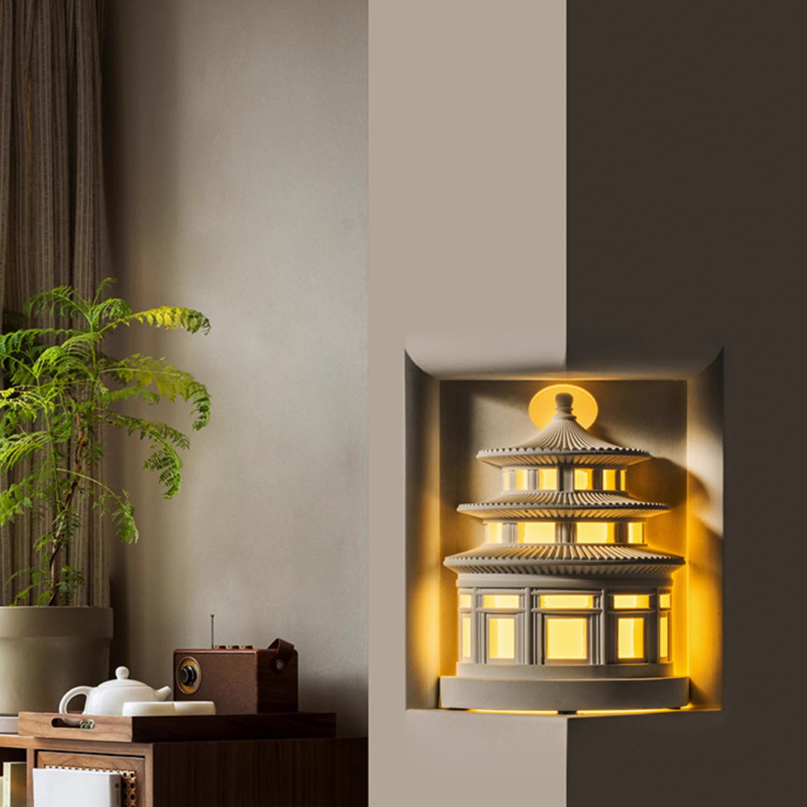 Chinese Loft Round Gypsum 1-Light Wall Sconce Lamp