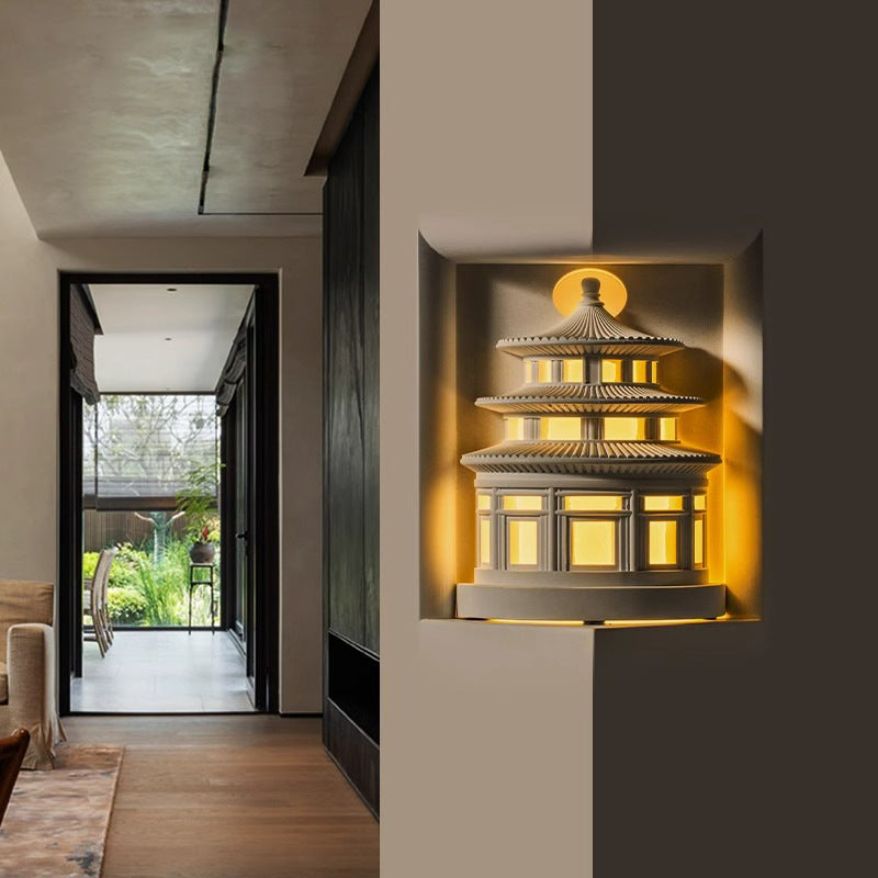 Chinese Loft Round Gypsum 1-Light Wall Sconce Lamp