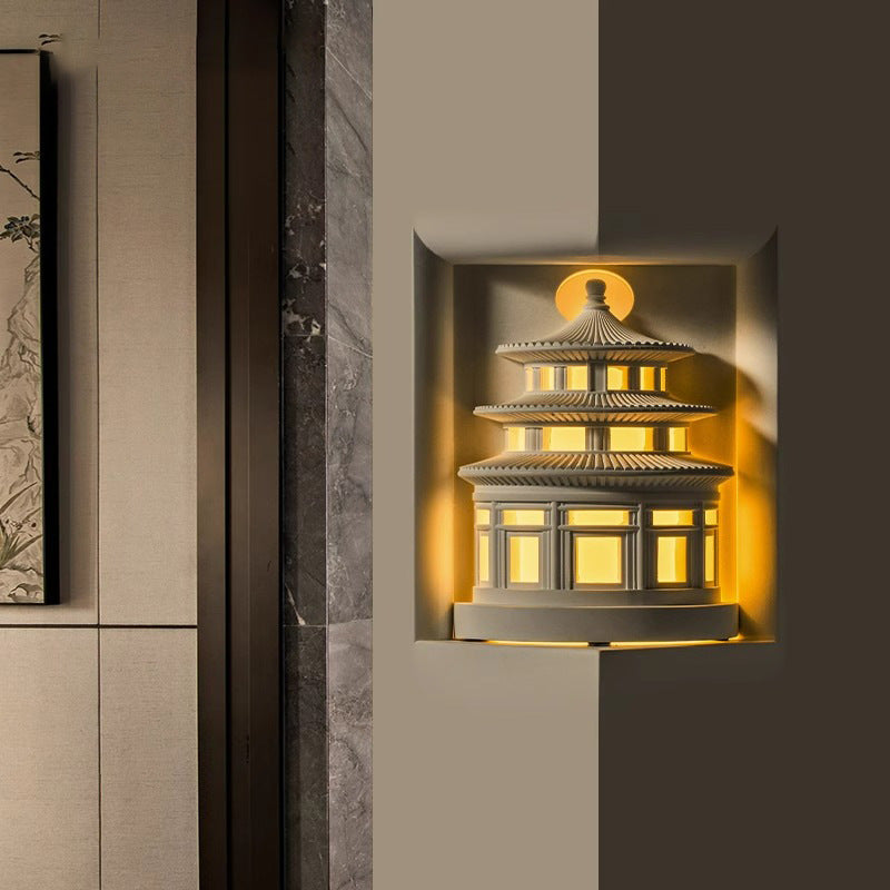 Chinese Loft Round Gypsum 1-Light Wall Sconce Lamp