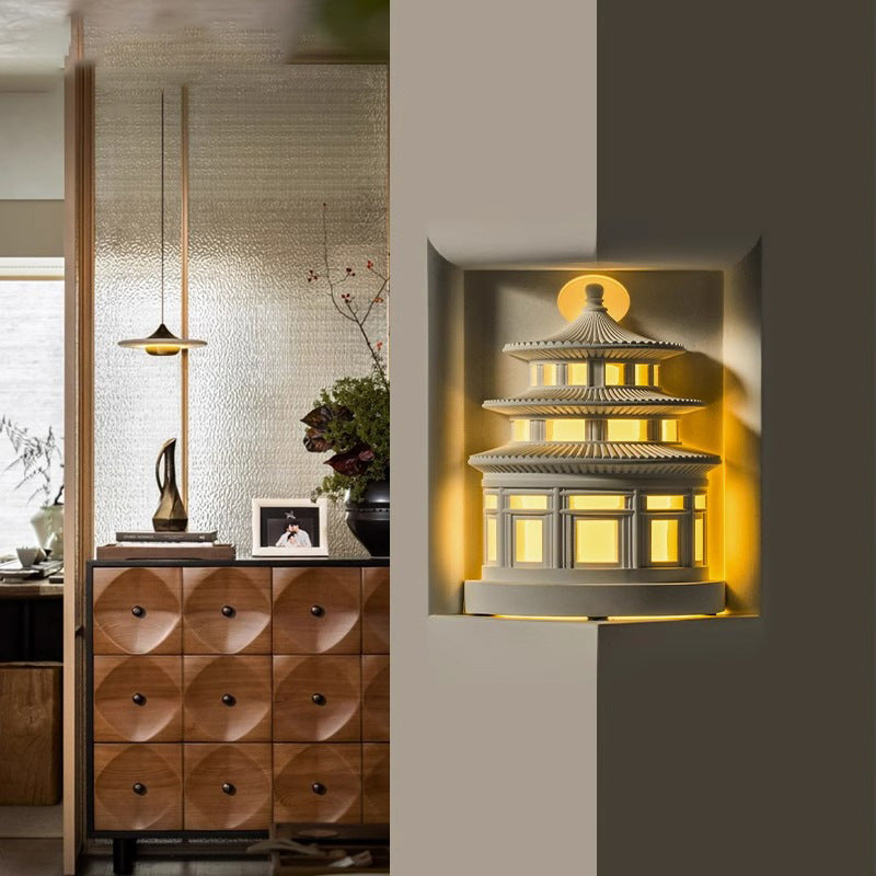 Chinese Loft Round Gypsum 1-Light Wall Sconce Lamp