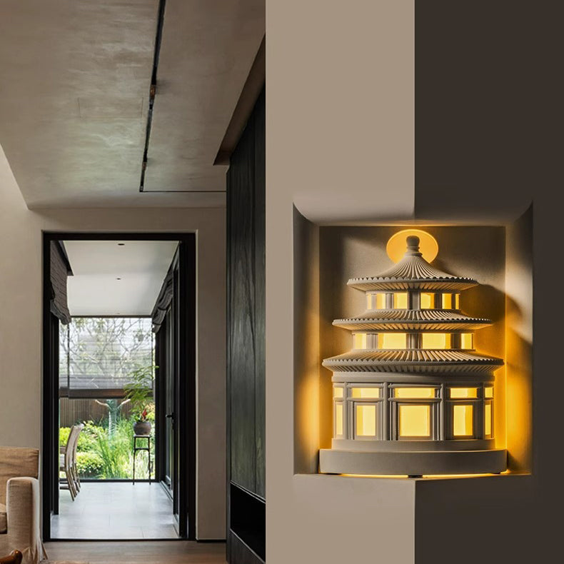 Chinese Loft Round Gypsum 1-Light Wall Sconce Lamp