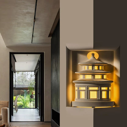 Chinese Loft Round Gypsum 1-Light Wall Sconce Lamp