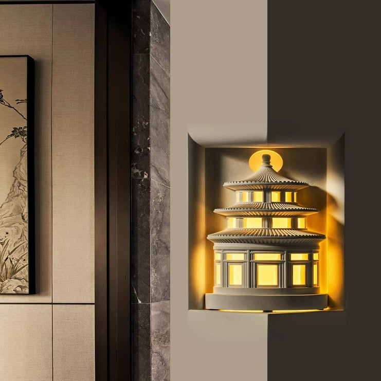 Chinese Loft Round Gypsum 1-Light Wall Sconce Lamp