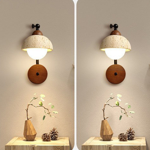 Japanese Travertine Solid Wood 1-Light Wall Sconce Lamp