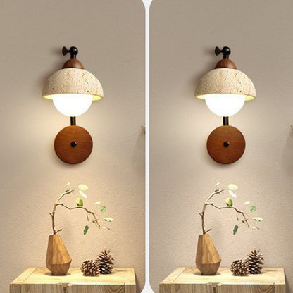 Japanese Travertine Solid Wood 1-Light Wall Sconce Lamp