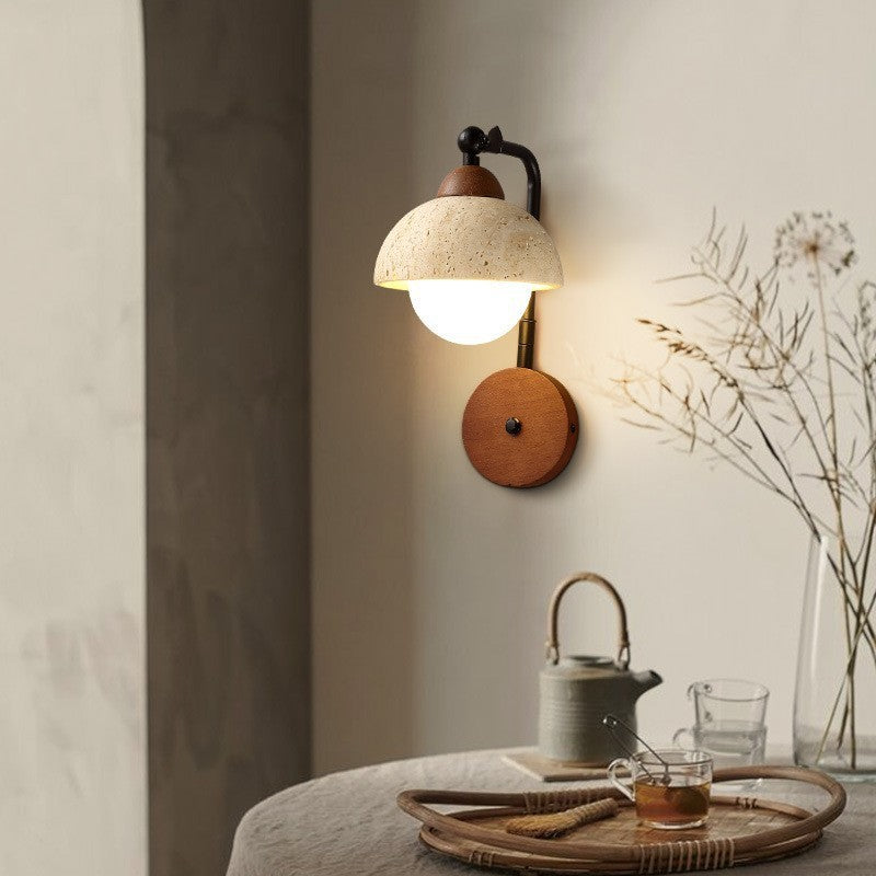Japanese Travertine Solid Wood 1-Light Wall Sconce Lamp