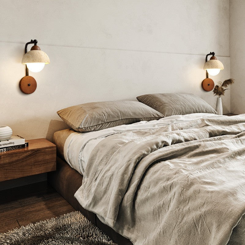 Japanese Travertine Solid Wood 1-Light Wall Sconce Lamp