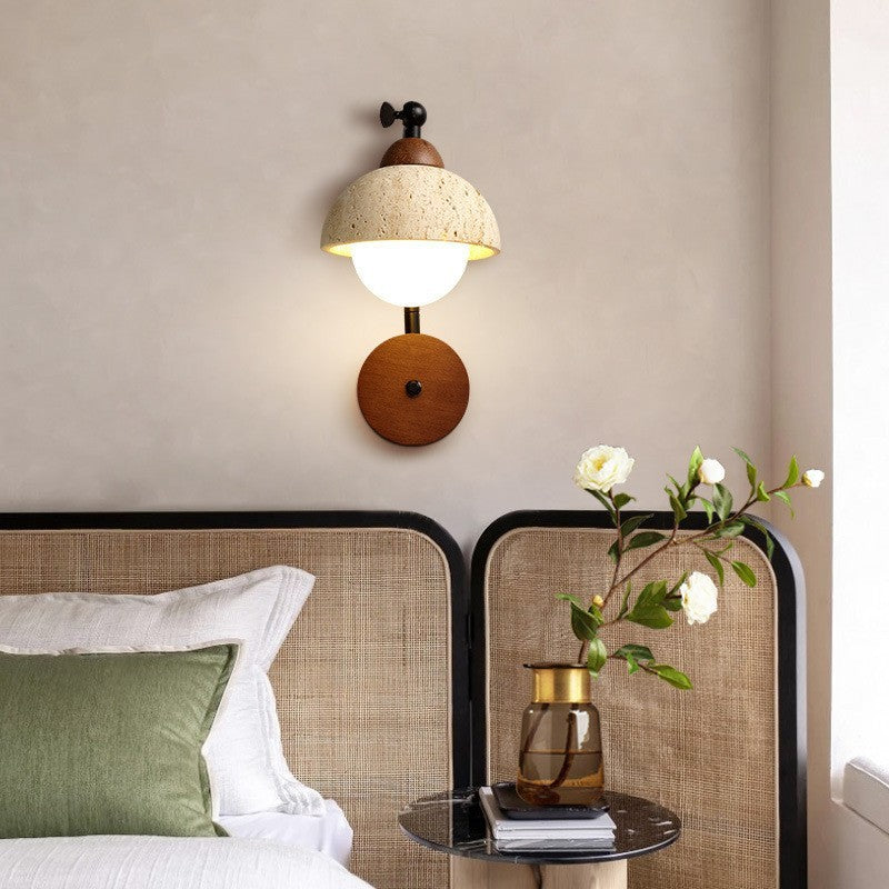 Japanese Travertine Solid Wood 1-Light Wall Sconce Lamp
