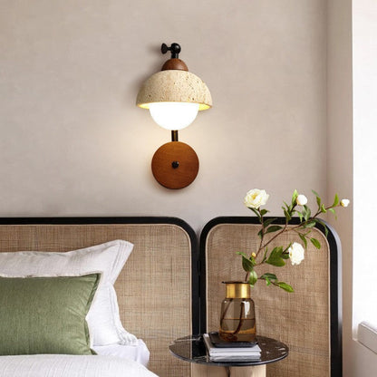 Japanese Travertine Solid Wood 1-Light Wall Sconce Lamp