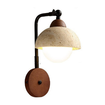 Japanese Travertine Solid Wood 1-Light Wall Sconce Lamp