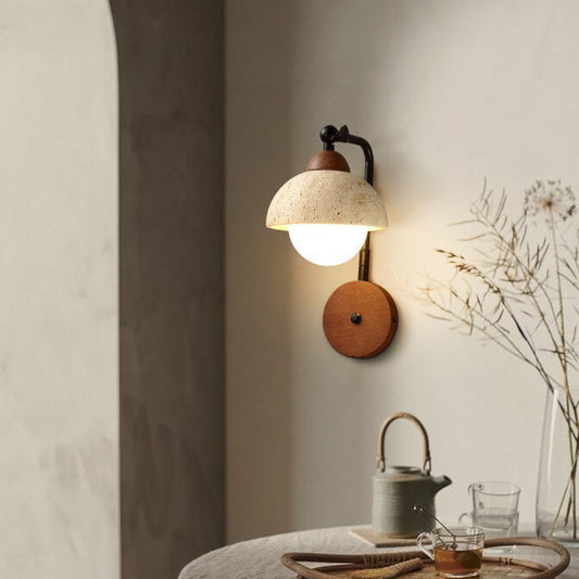 Japanese Travertine Solid Wood 1-Light Wall Sconce Lamp