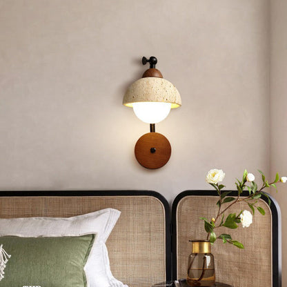 Japanese Travertine Solid Wood 1-Light Wall Sconce Lamp