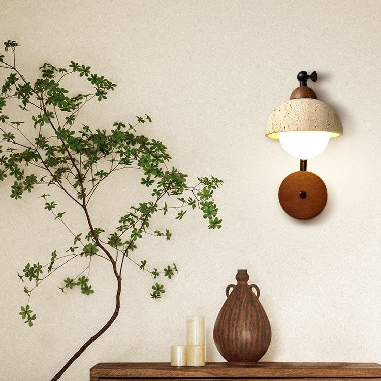 Japanese Travertine Solid Wood 1-Light Wall Sconce Lamp
