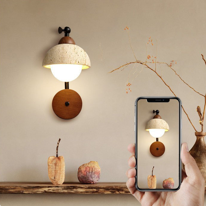 Japanese Travertine Solid Wood 1-Light Wall Sconce Lamp