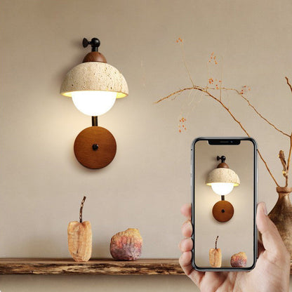 Japanese Travertine Solid Wood 1-Light Wall Sconce Lamp