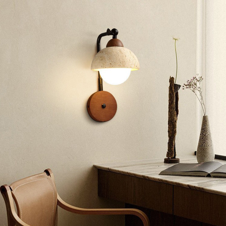 Japanese Travertine Solid Wood 1-Light Wall Sconce Lamp