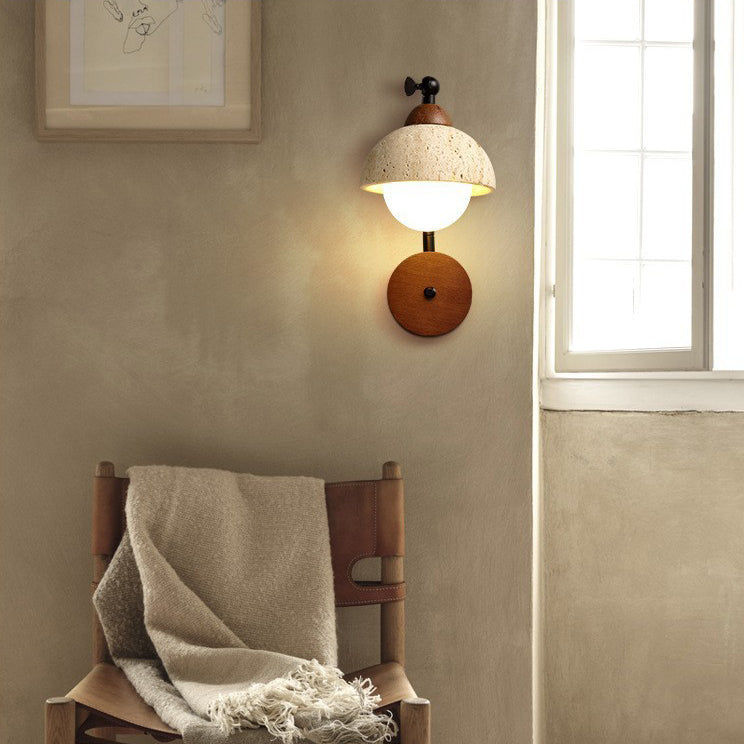 Japanese Travertine Solid Wood 1-Light Wall Sconce Lamp
