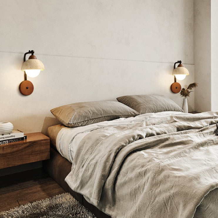 Japanese Travertine Solid Wood 1-Light Wall Sconce Lamp